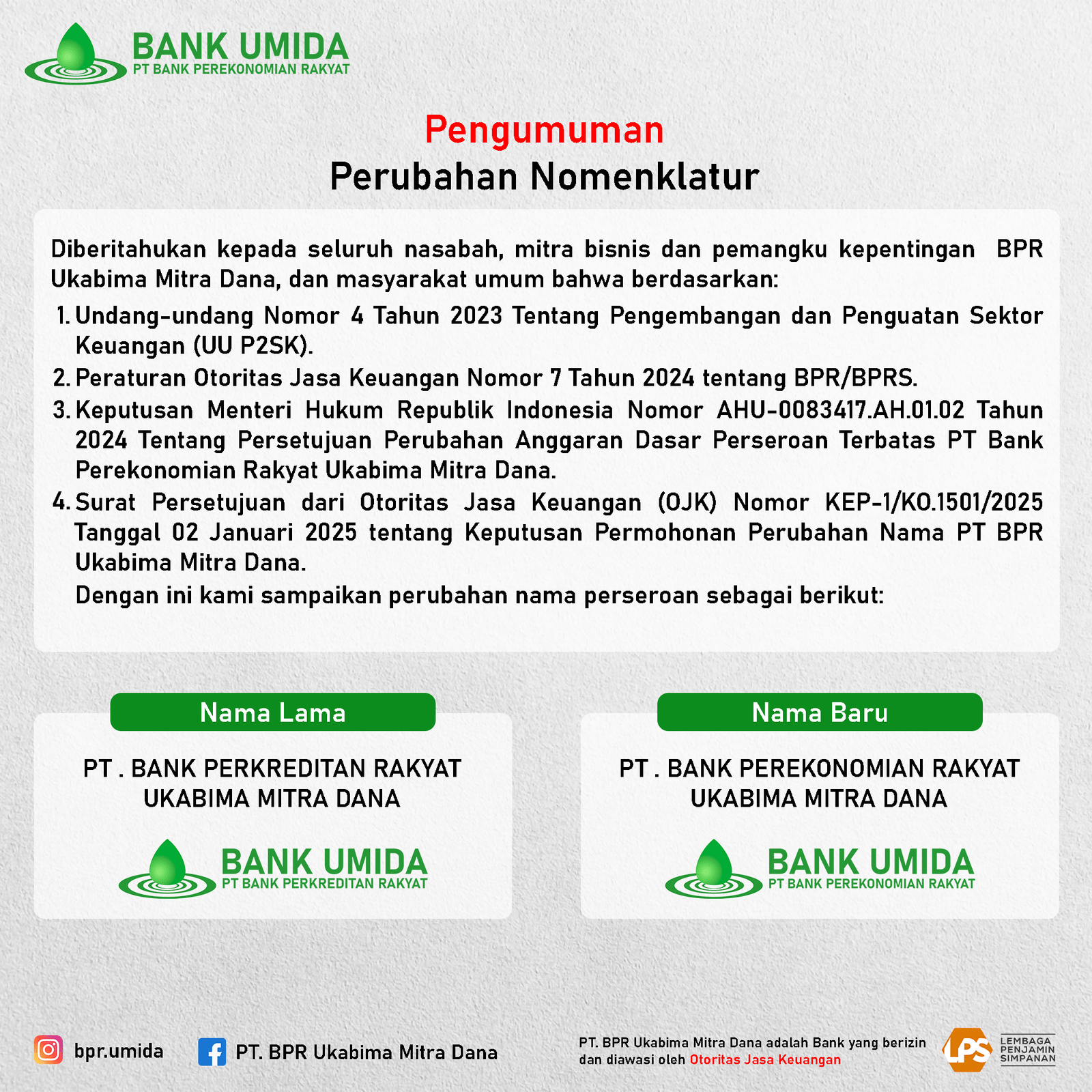 Pengumuman Perubahan Nomenklatur